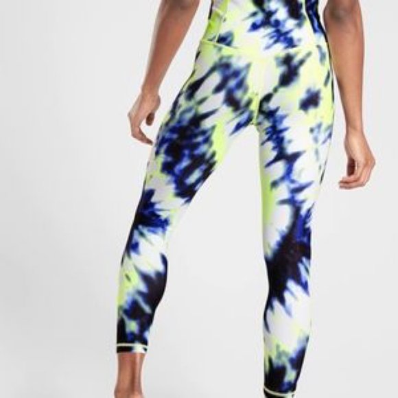 NEW ATHLETA Elation Tie Dye 7/8 Tight Blue White Yellow - Picture 2 of 4